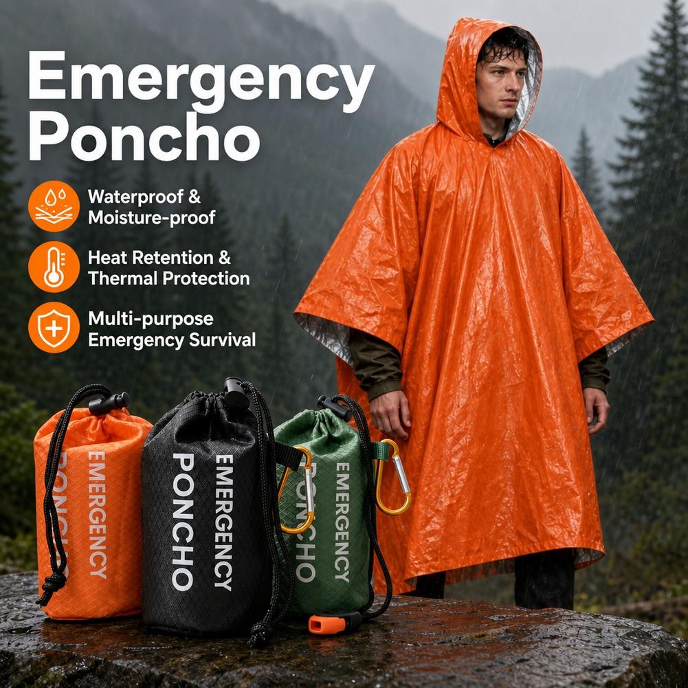 Emergency Poncho Rain - Компактный набор для экстренных случаев: водонепроницаемый
