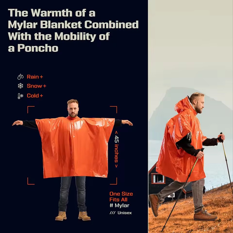 Survival Blanket Reflective - Теплоизоляционное пончо для экстренных ситуаций, термоковрик